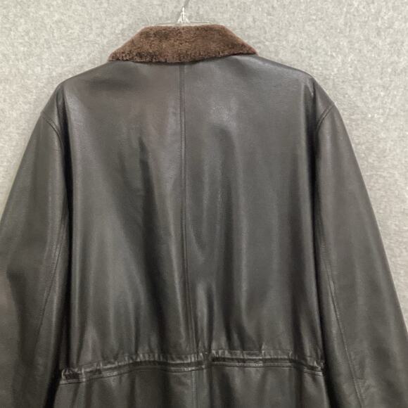 Longhi Leather Coat Mens L 52 Classic Jacket Removable Shearling Collar Luxury - Picture 5 of 16